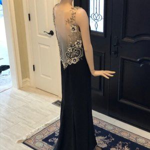 Black, beaded, sheer back evening gown